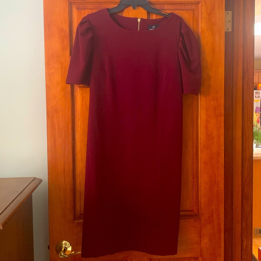 Maroon Puff Sleeve Sheath Dress